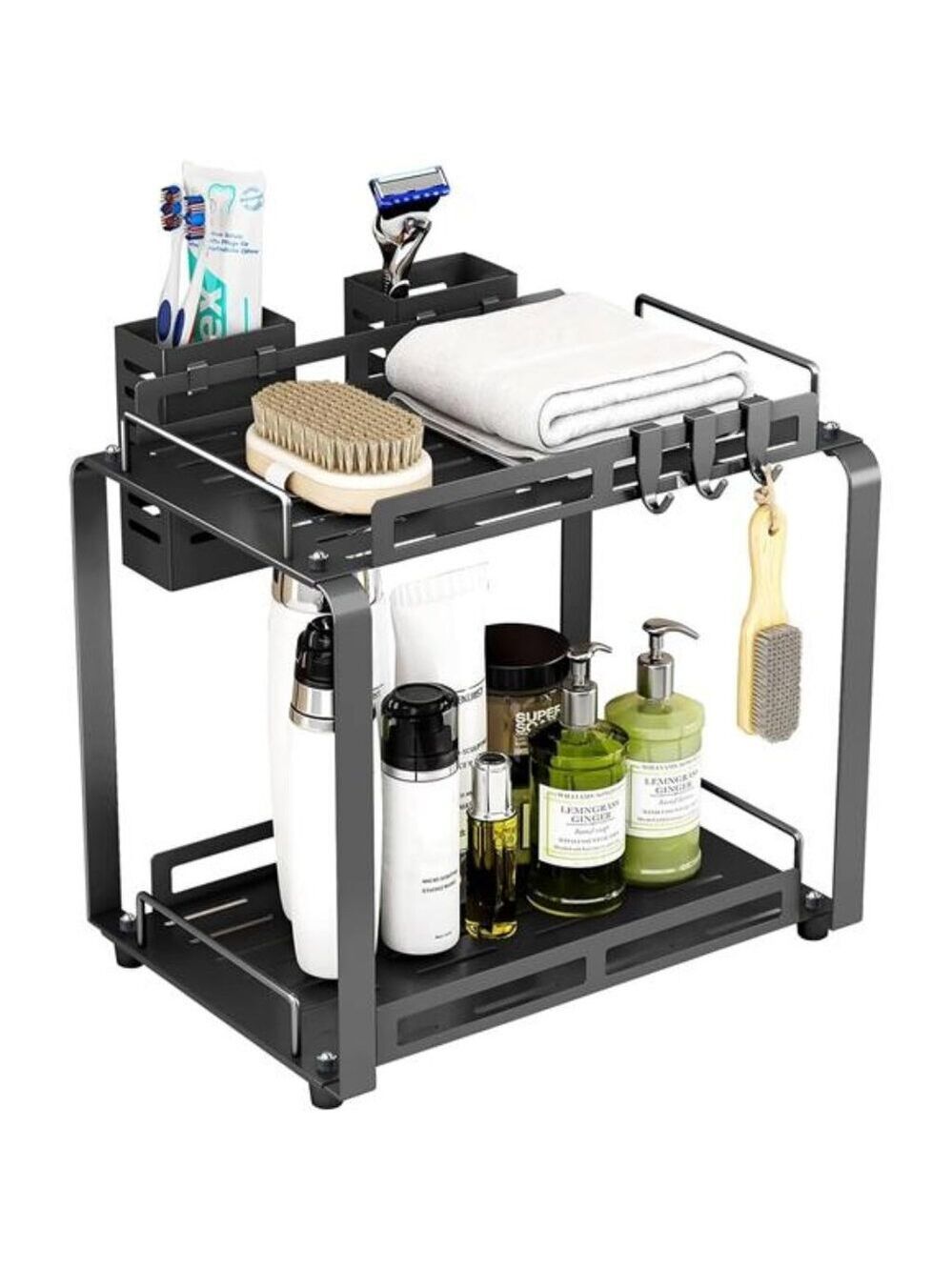 Bathroom Counter Organizer 2 Tier Storage Rack Toothbrush Holder Basket Metal